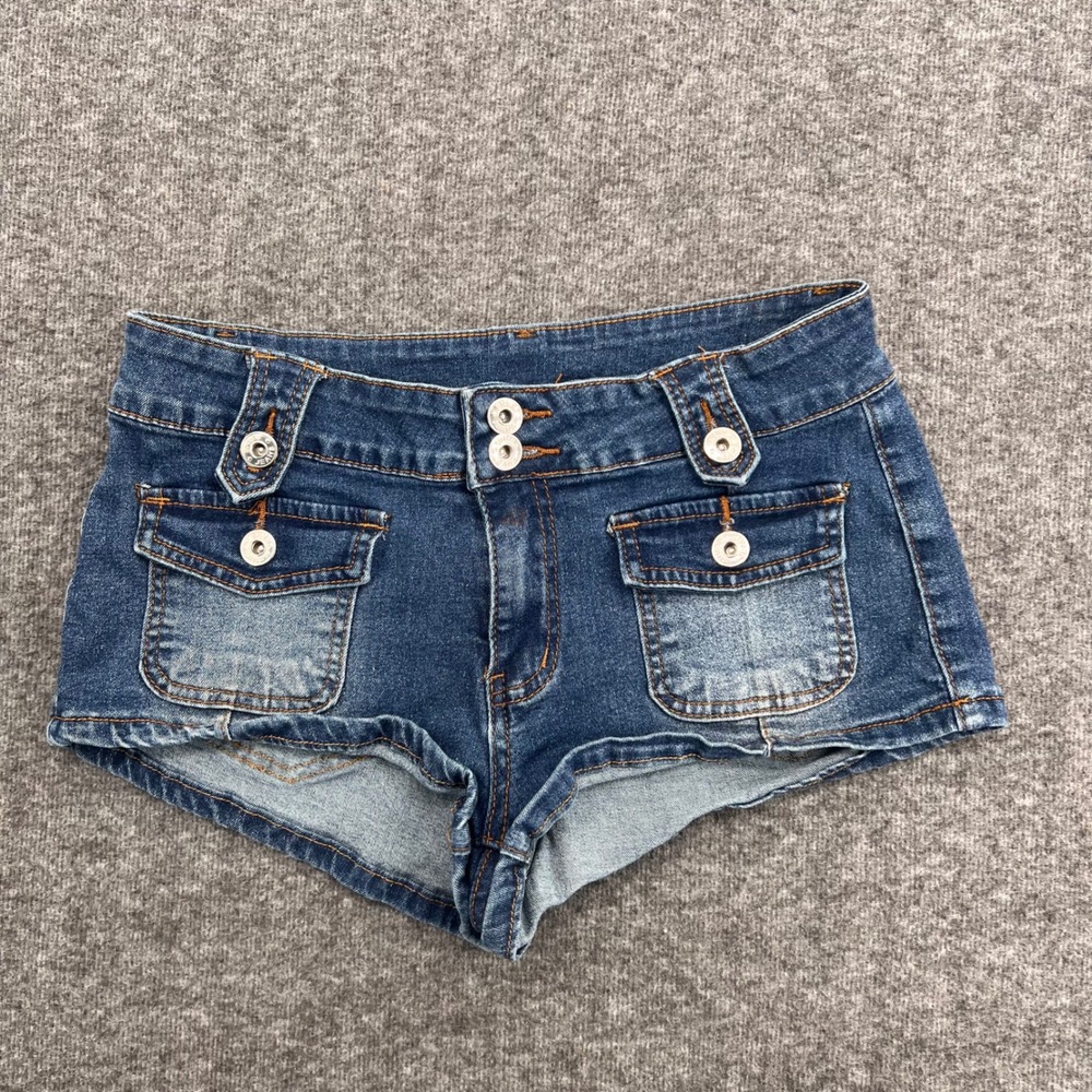 SHEIN Womens Y2K  Micro mini‎ Low Rise Denim Booty Shorts Medium Wash Size 30